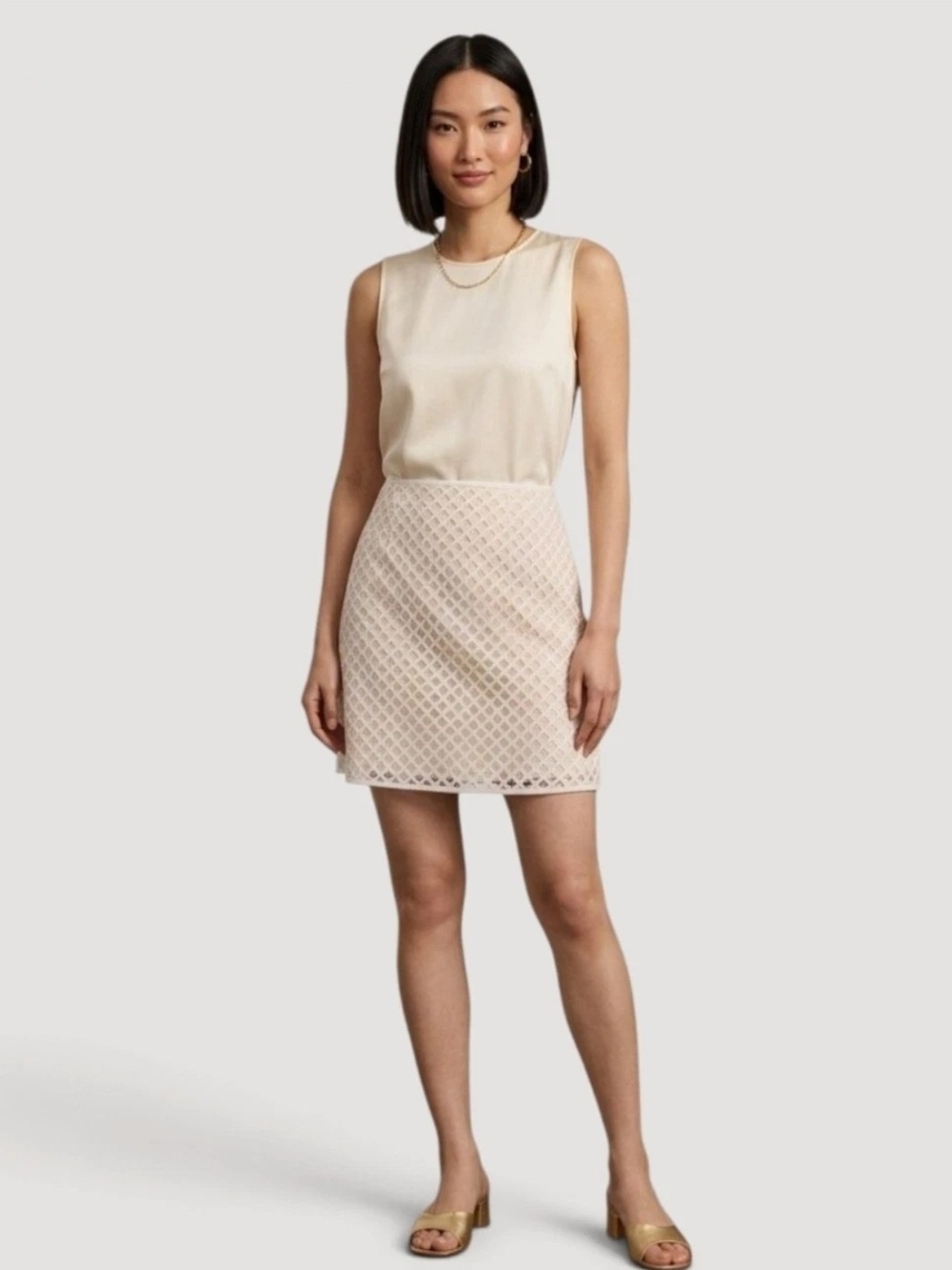Tory Burch Alaina White Diamond Weave Pencil Skirt Womens Size 12 Silk NWT